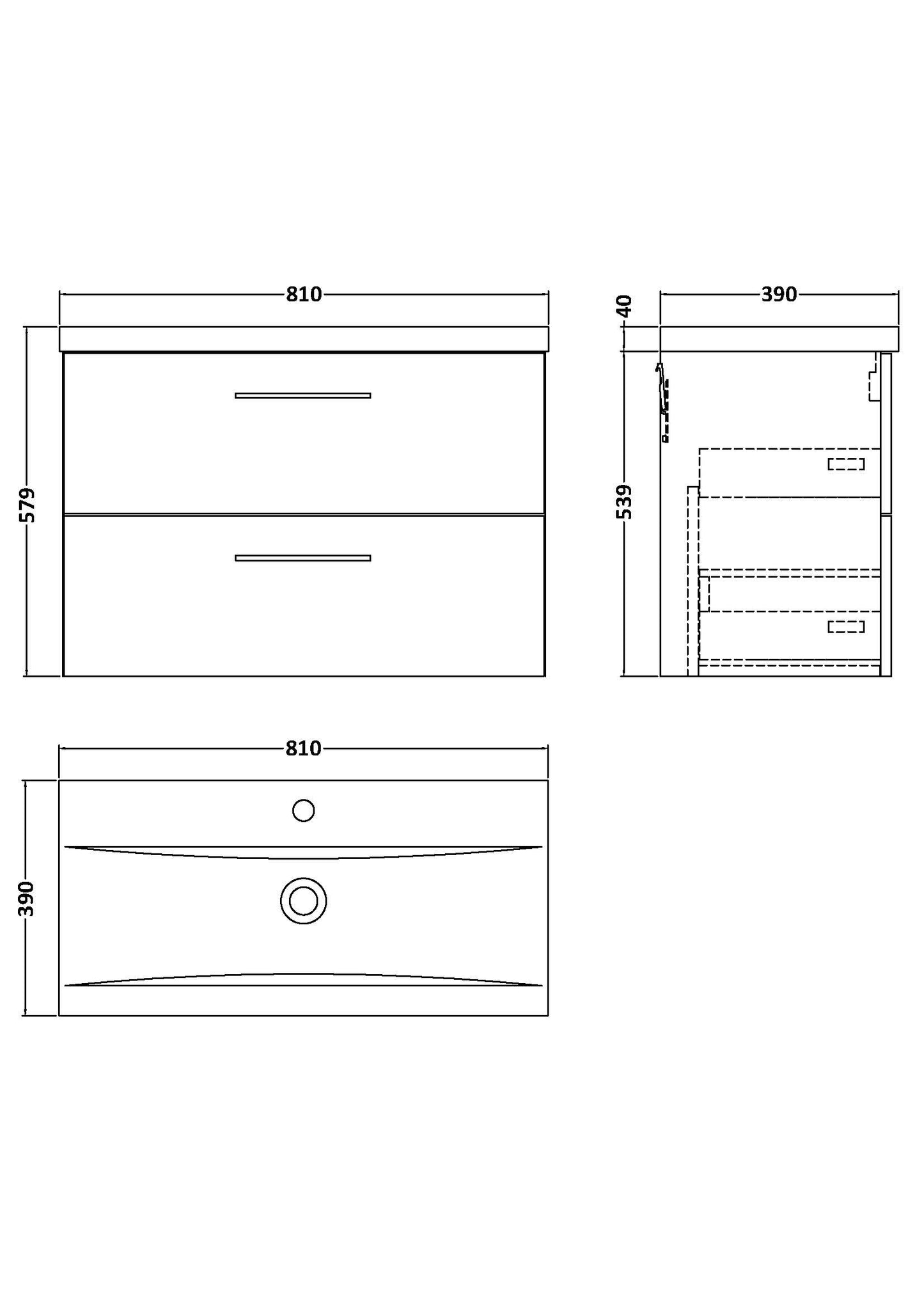 NUIE 800mm Wall Hung 2 Drawer Vanity & Basin 1