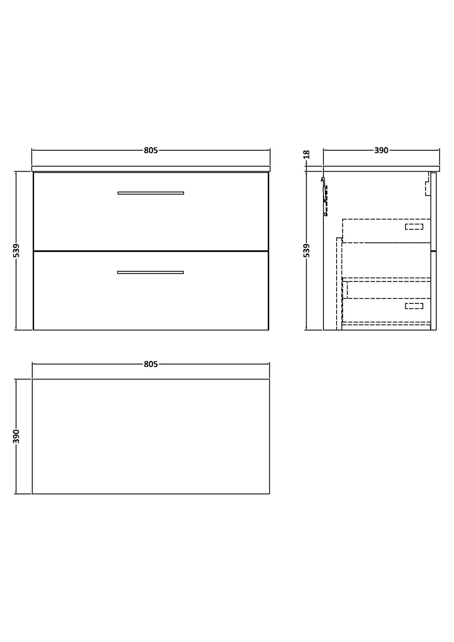 NUIE 800mm Wall Hung 2 Drawer Vanity & Worktop