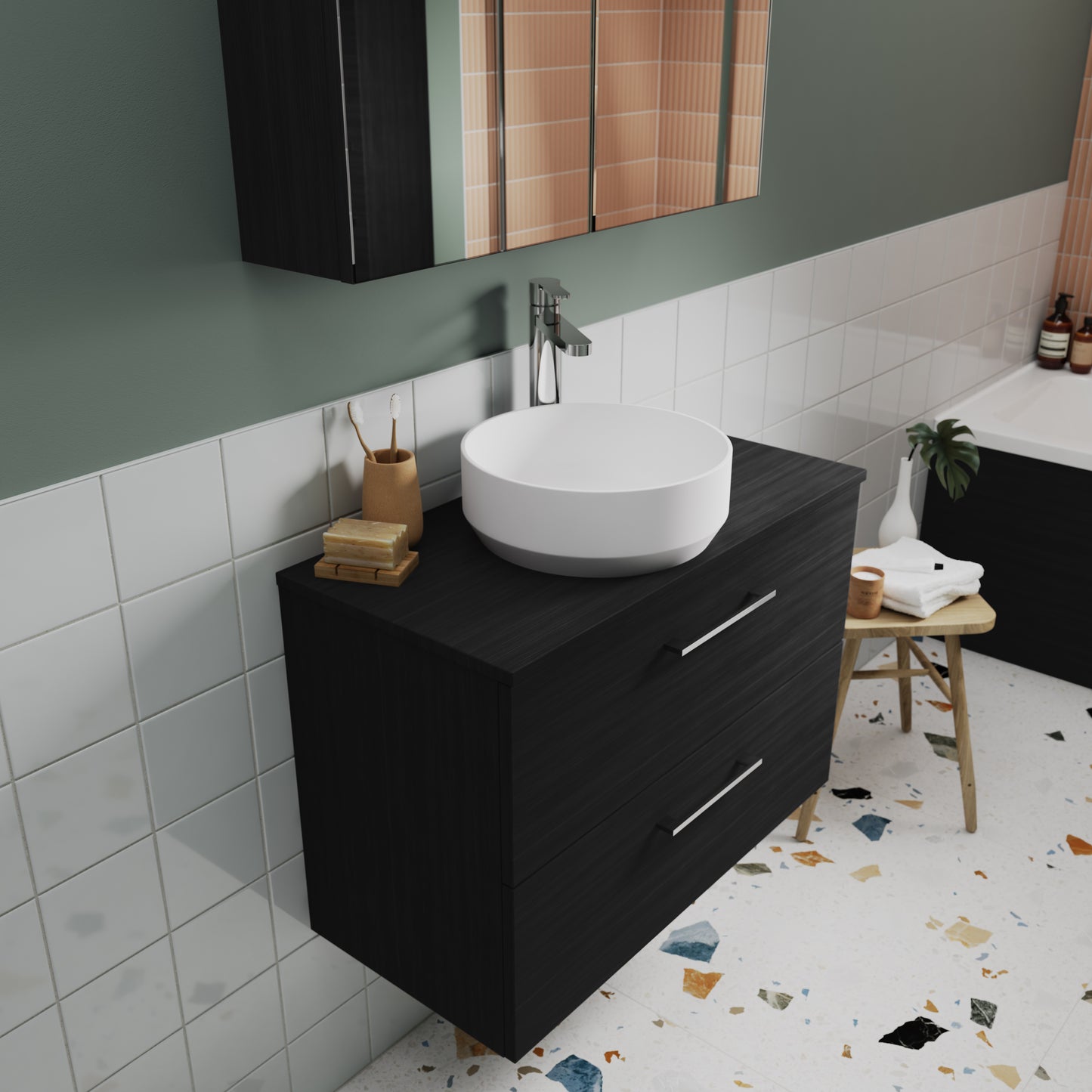 NUIE 600mm Wall Hung 2 Drawer Vanity & Worktop