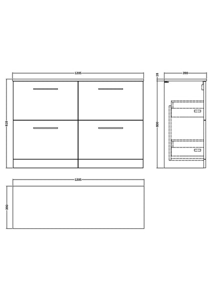 NUIE 1200mm Floor Standing 4 Drawer Vanity & Worktop