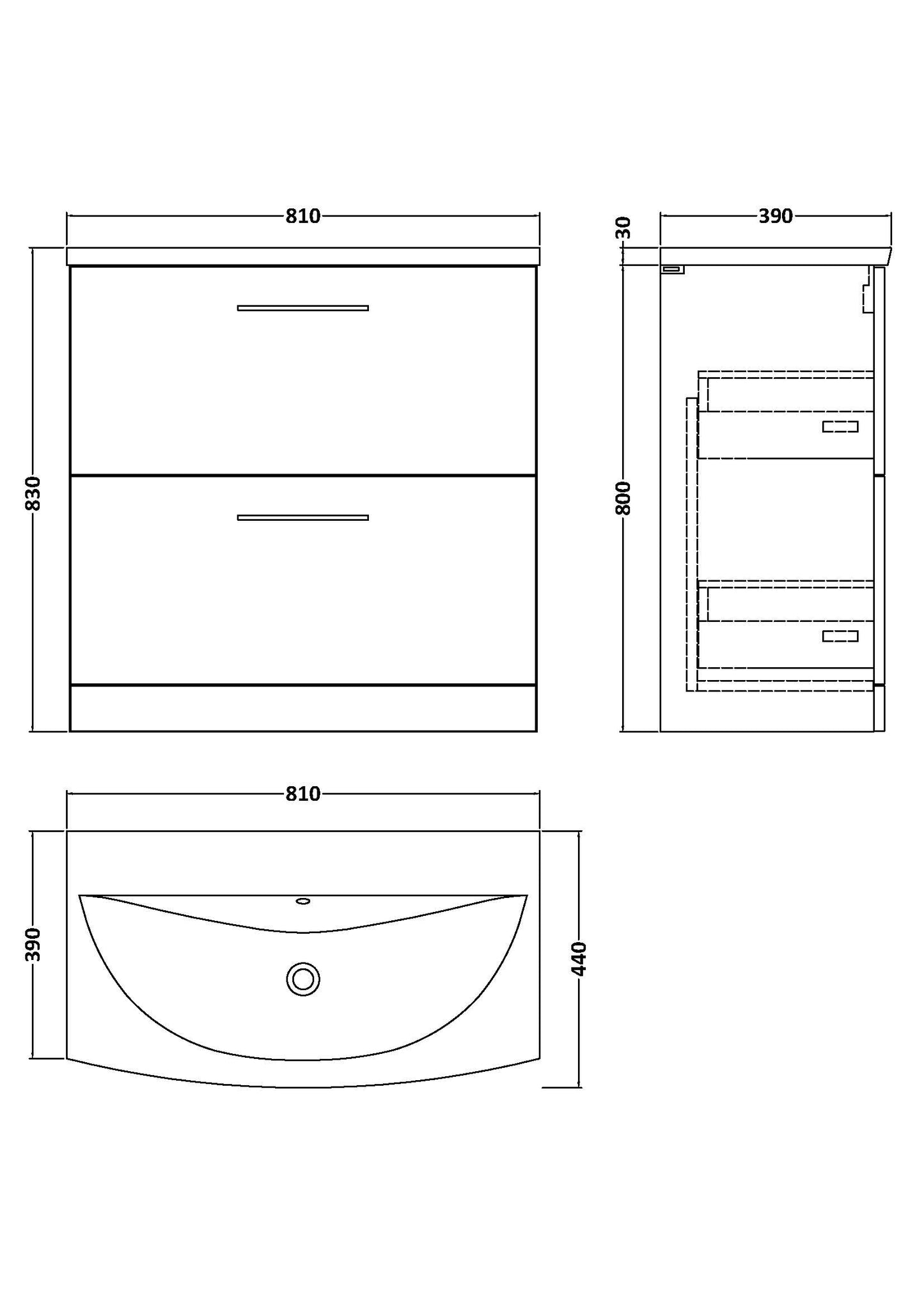 NUIE 800mm Floor Standing 2 Drawer Vanity & Basin 4