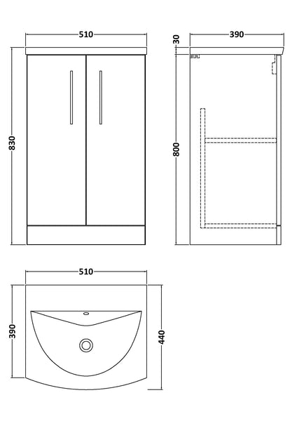 NUIE 500mm Floor Standing 2 Door Vanity & Basin 4