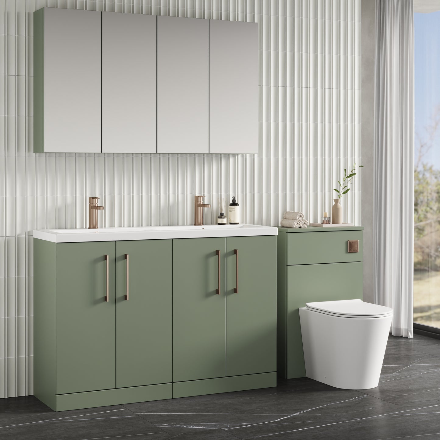 NUIE 1200mm Floor Standing 4 Door Vanity & Double Basin