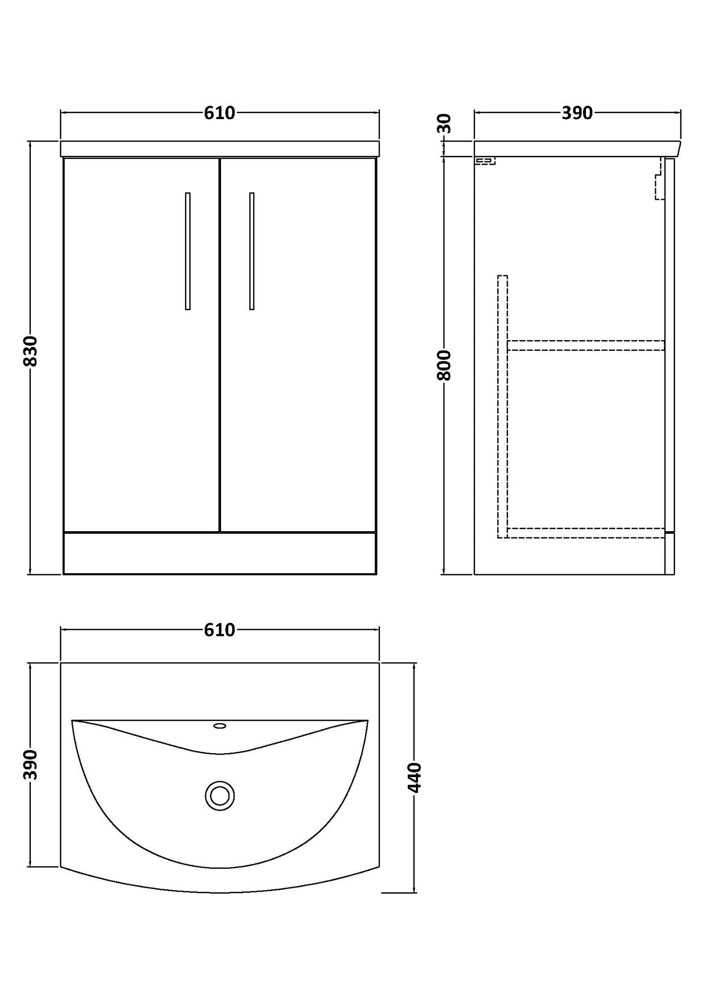 NUIE 600mm Floor Standing 2 Door Vanity & Basin 4