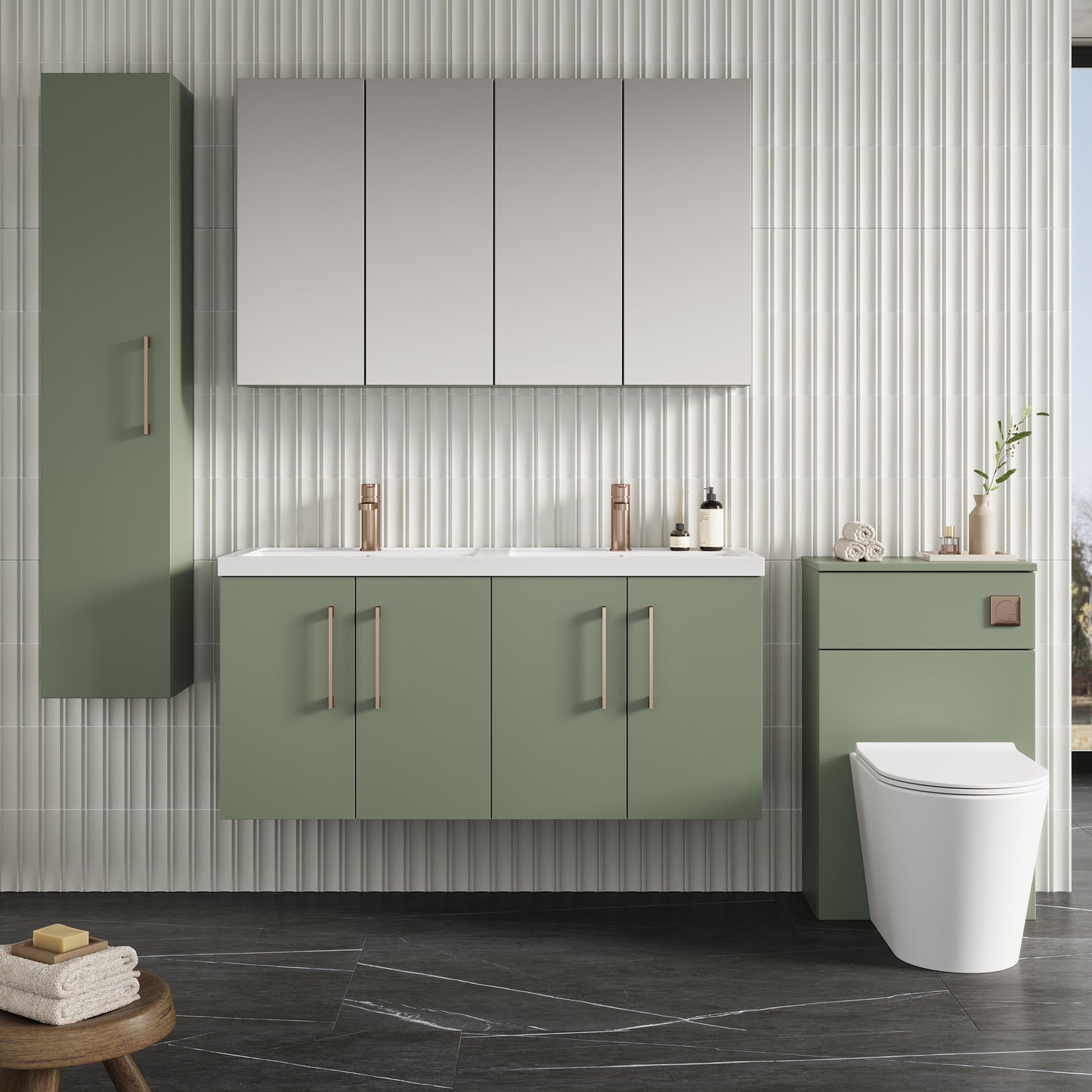 NUIE 1200mm Wall Hung 4 Door Vanity & Double Basin