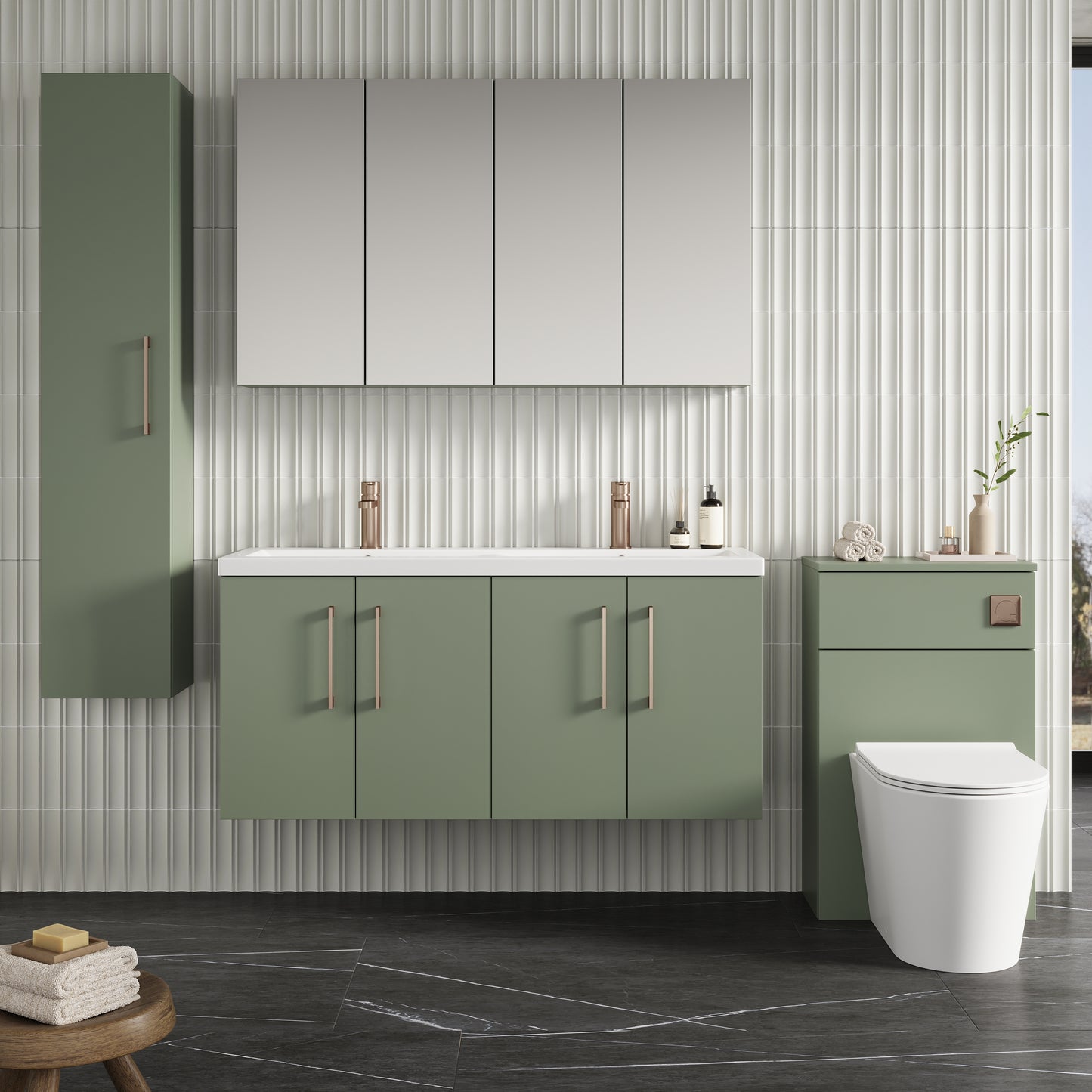 NUIE 1200mm Wall Hung 4 Door Vanity & Double Basin