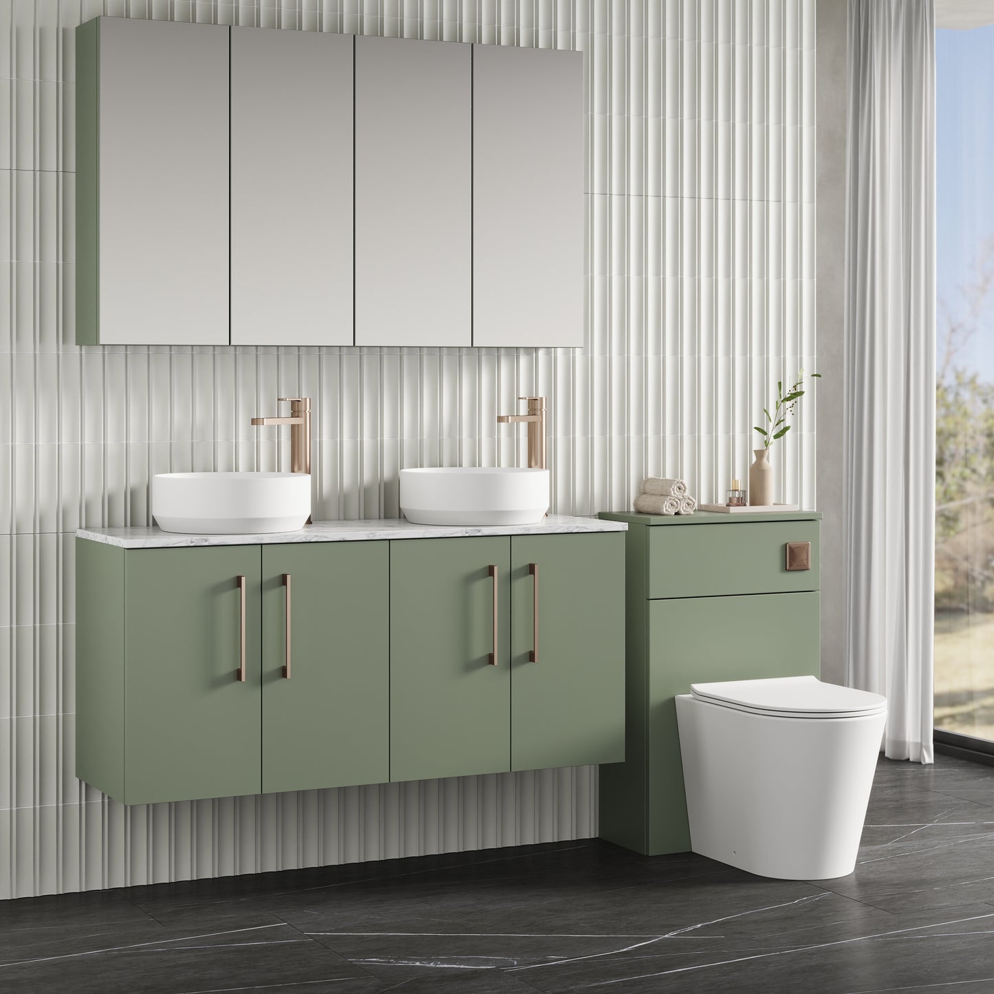 NUIE 1200mm Wall Hung 4-Door Vanity & Laminate Worktop