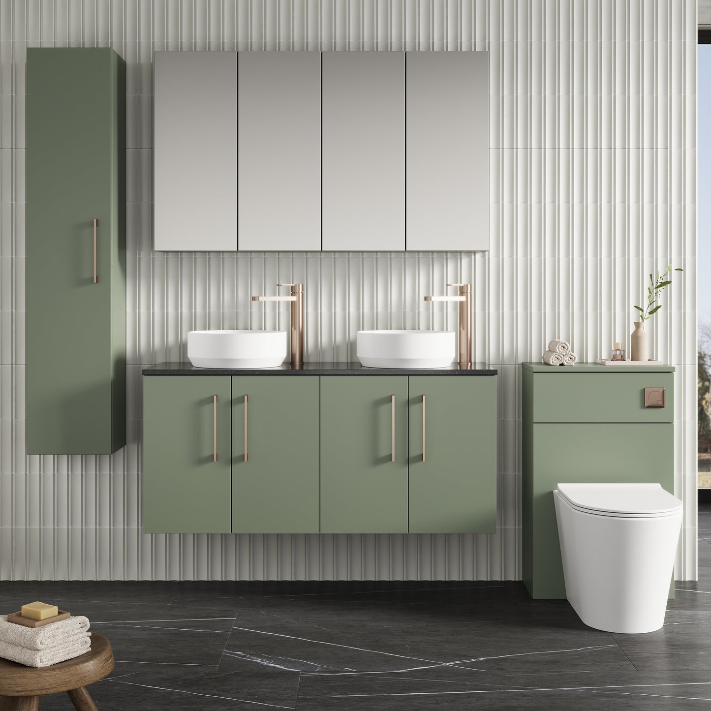 NUIE 1200mm Wall Hung 4-Door Vanity & Laminate Worktop