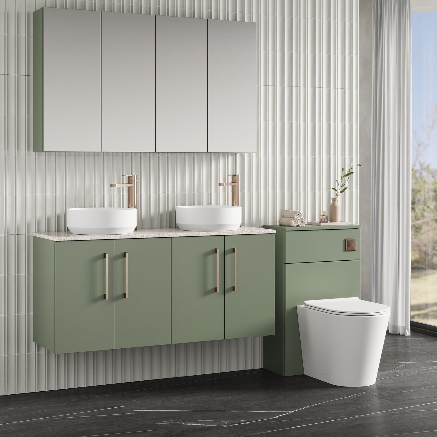 NUIE 1200mm Wall Hung 4-Door Vanity & Laminate Worktop