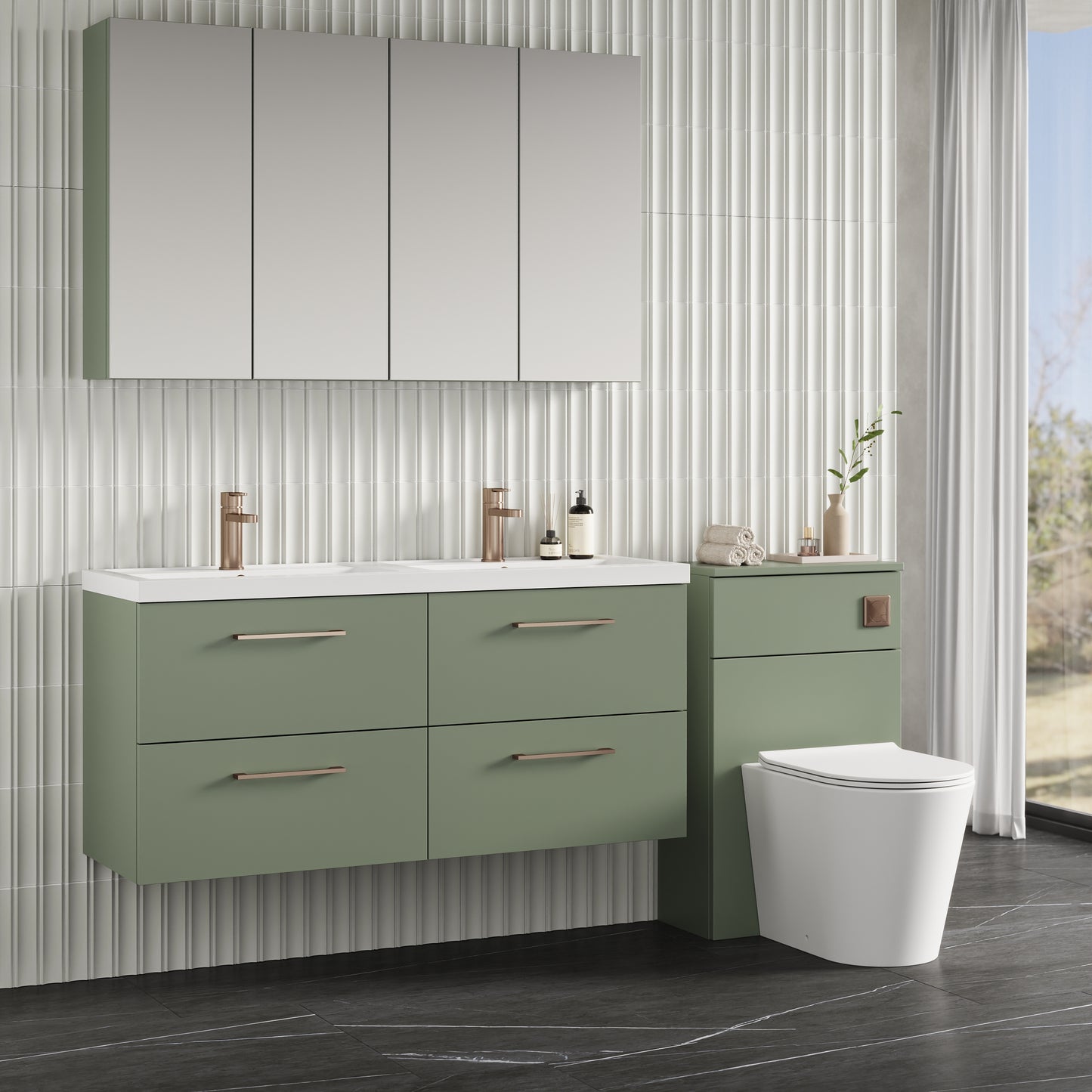 NUIE 1200mm Wall Hung 4 Drawer Vanity & Double Basin