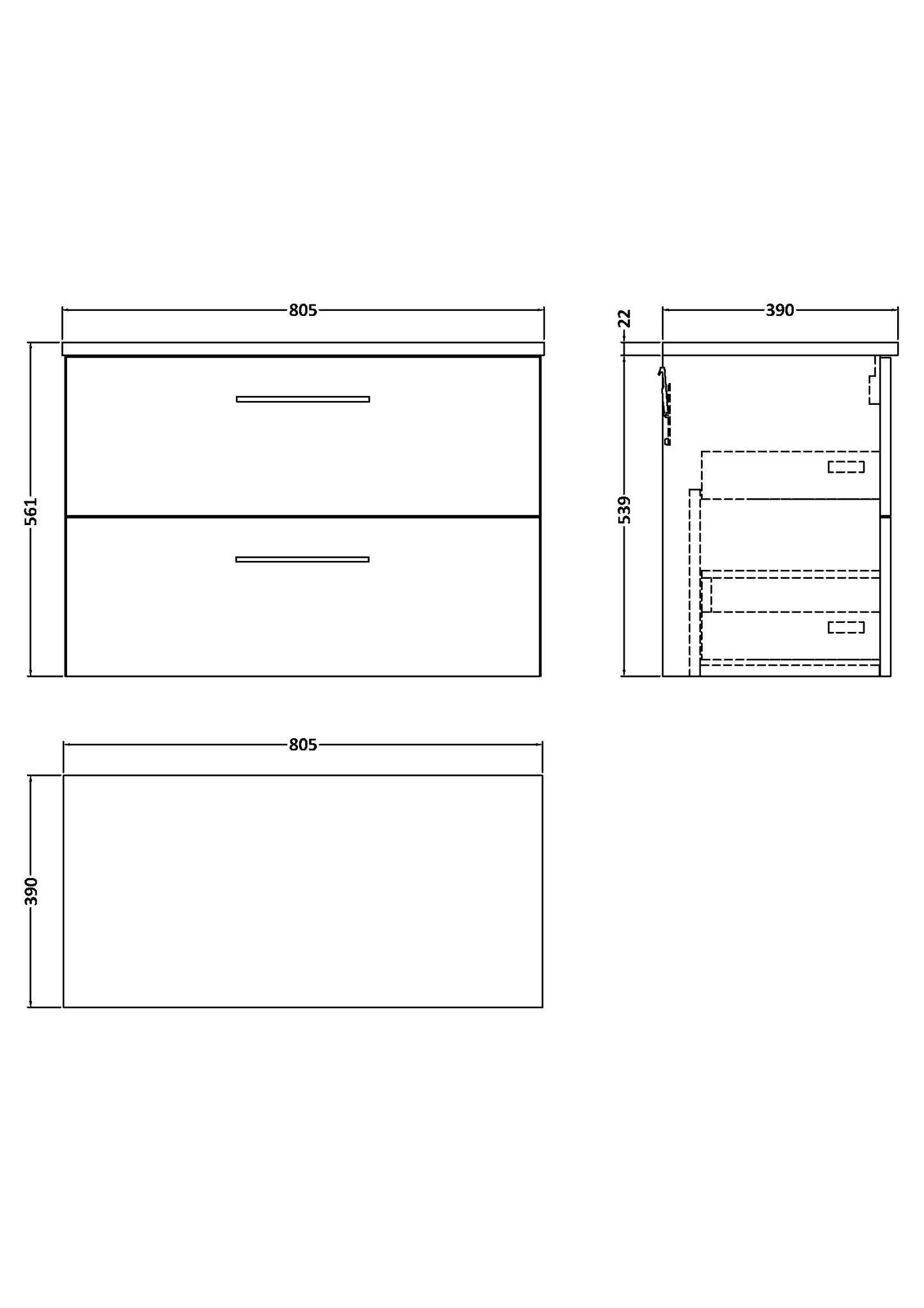 NUIE 800mm Wall Hung 2 Drawer Vanity & Laminate Top