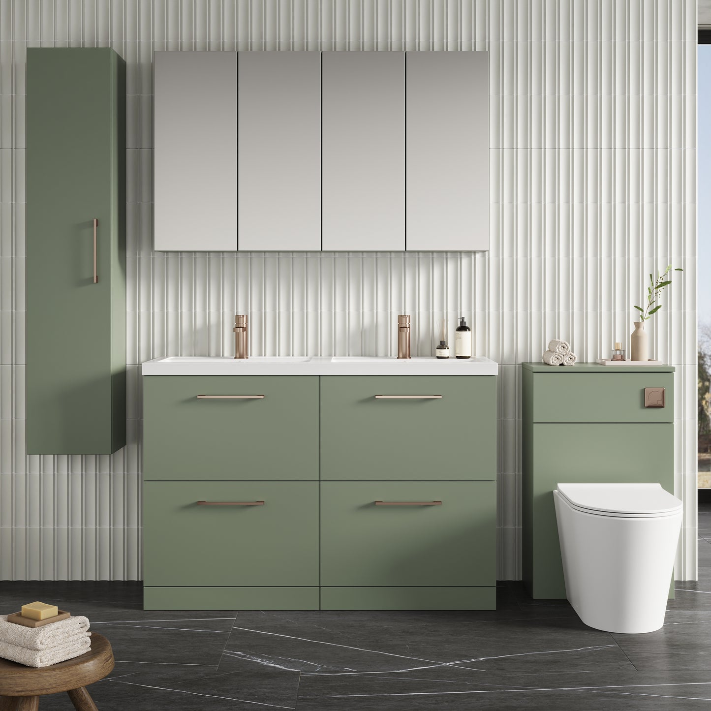 NUIE 1200mm Floor Standing 4 Drawer Vanity & Double Basin
