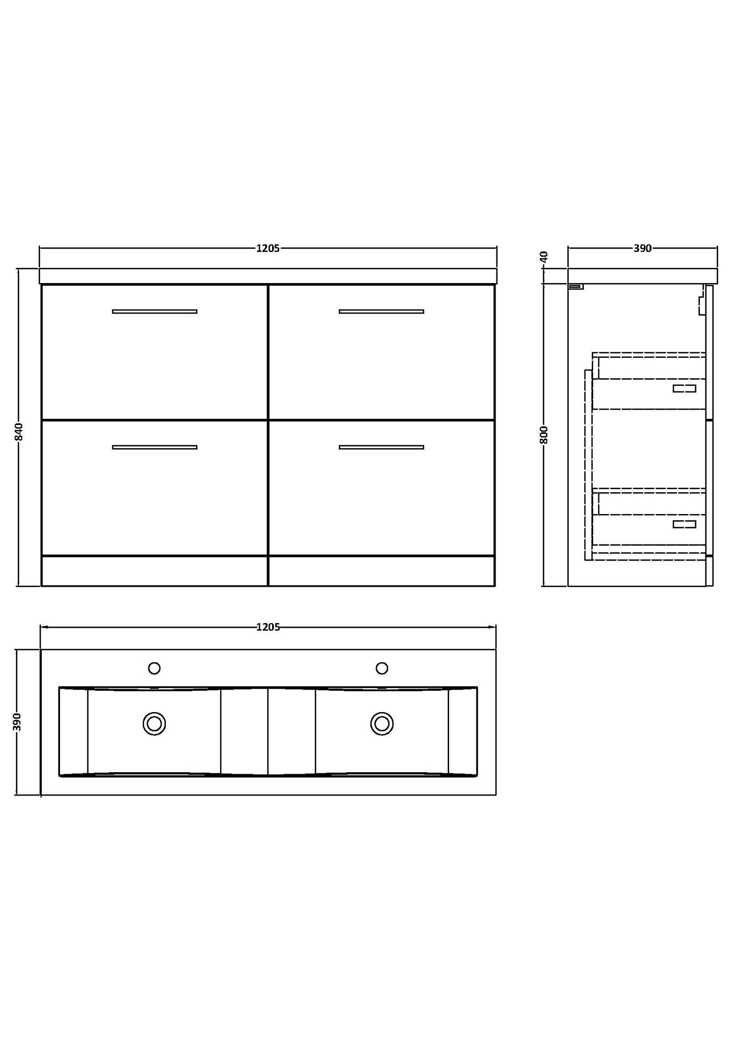 NUIE 1200mm Floor Standing 4 Drawer Vanity & Double Basin