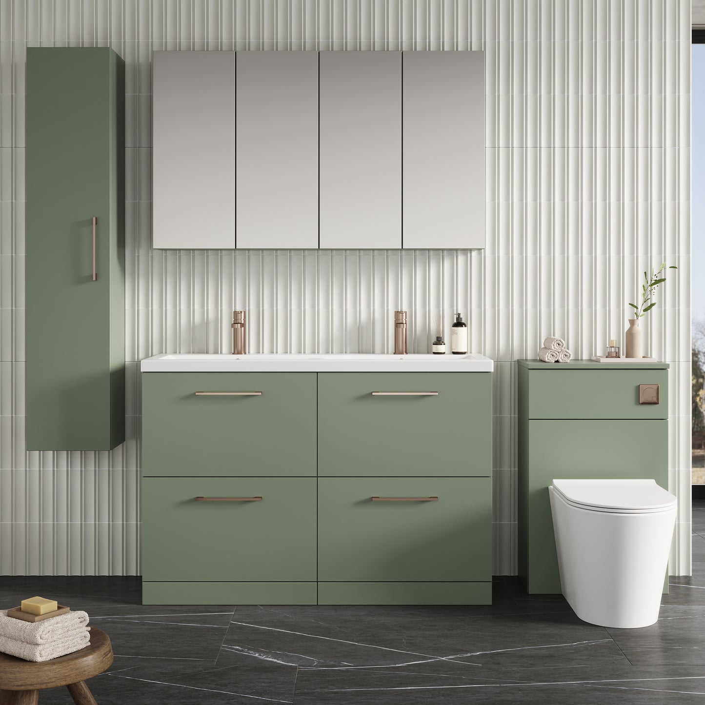 NUIE 1200mm Floor Standing 4 Drawer Vanity & Double Basin