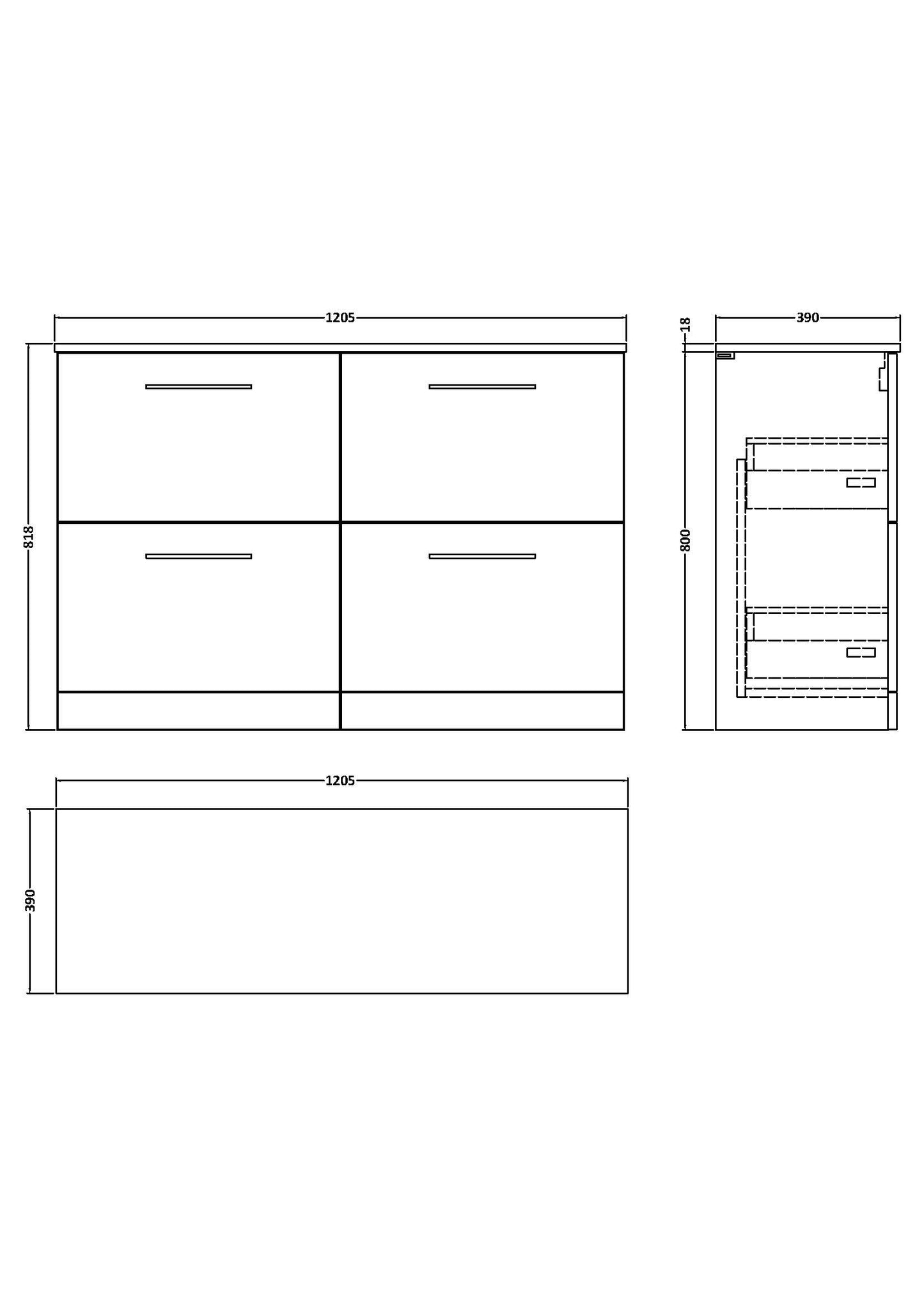 NUIE 1200mm Floor Standing 4 Drawer Vanity & Worktop