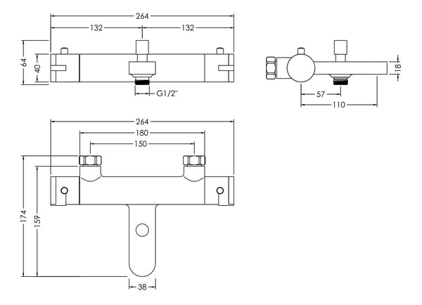 NUIE Wall Mounted Thermostatic Bath Shower Mixer
