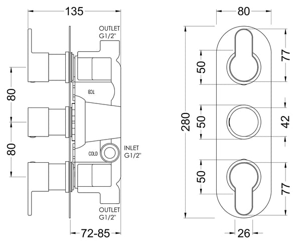 NUIE Arvan Triple Thermostatic Valve