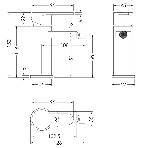 NUIE Mono Bidet Mixer With Pop-up Waste