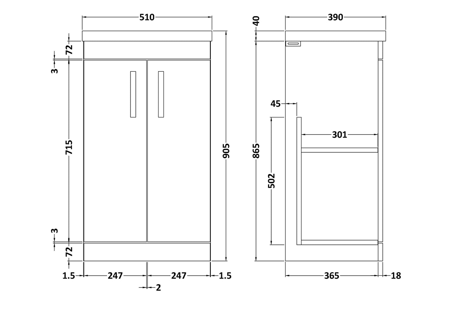 NUIE 500mm Floor Standing Vanity With Basin 1