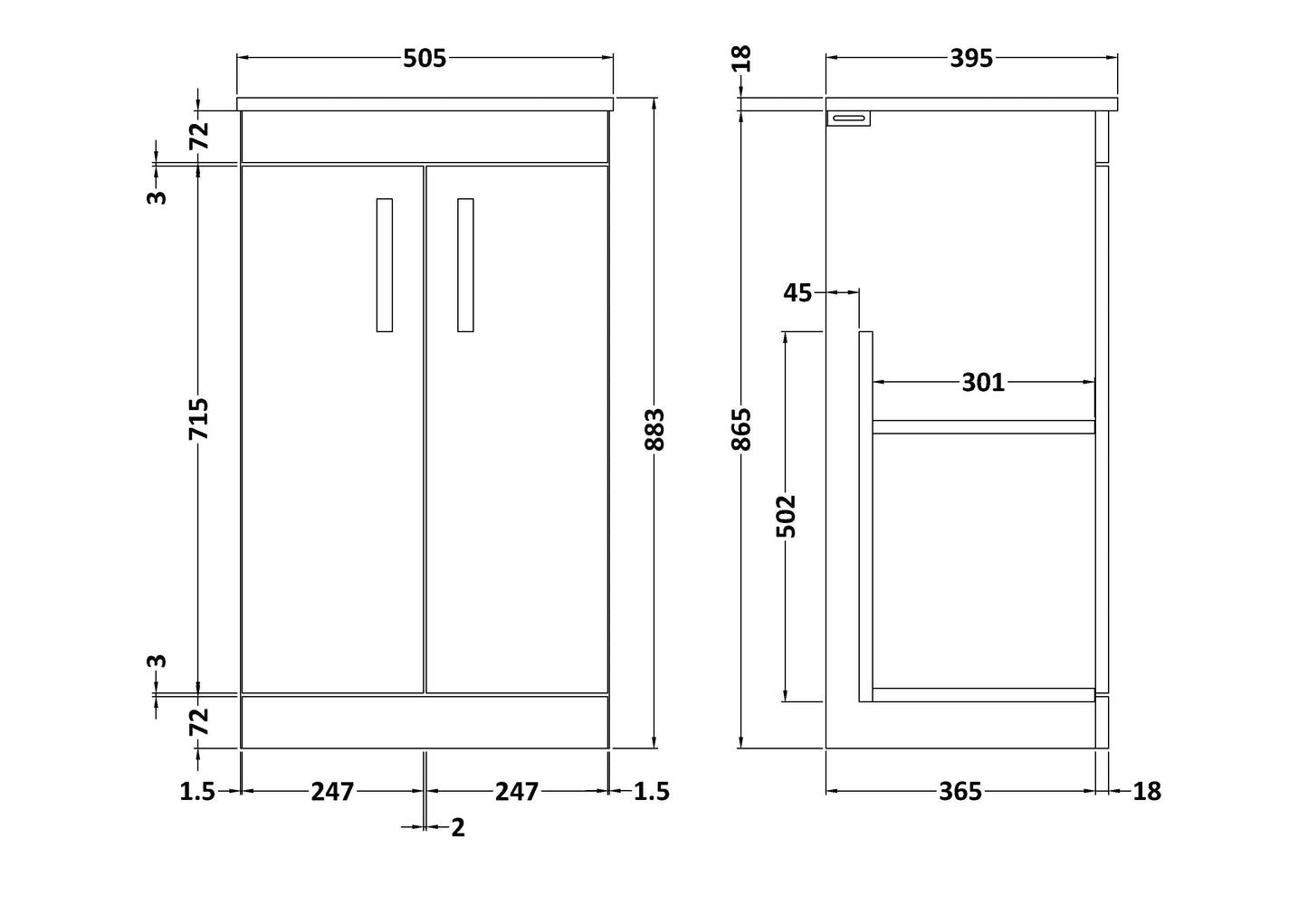 NUIE 500mm Floor Standing Vanity With Basin 2