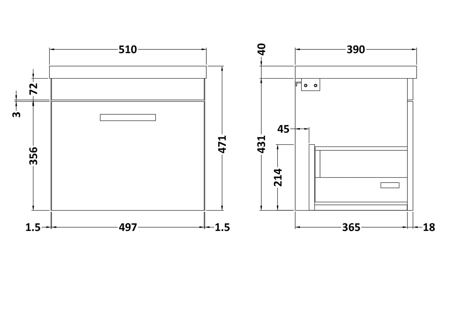 NUIE 500mm Wall Hung Vanity With Basin 1