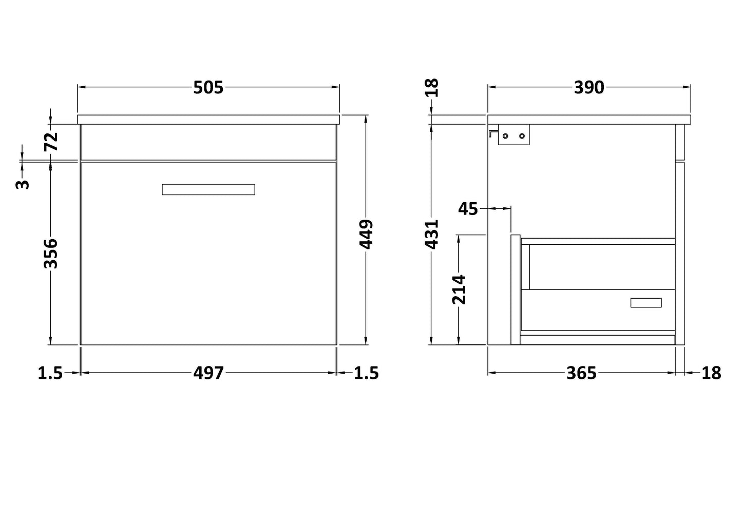 NUIE 500mm Wall Hung Vanity With Worktop
