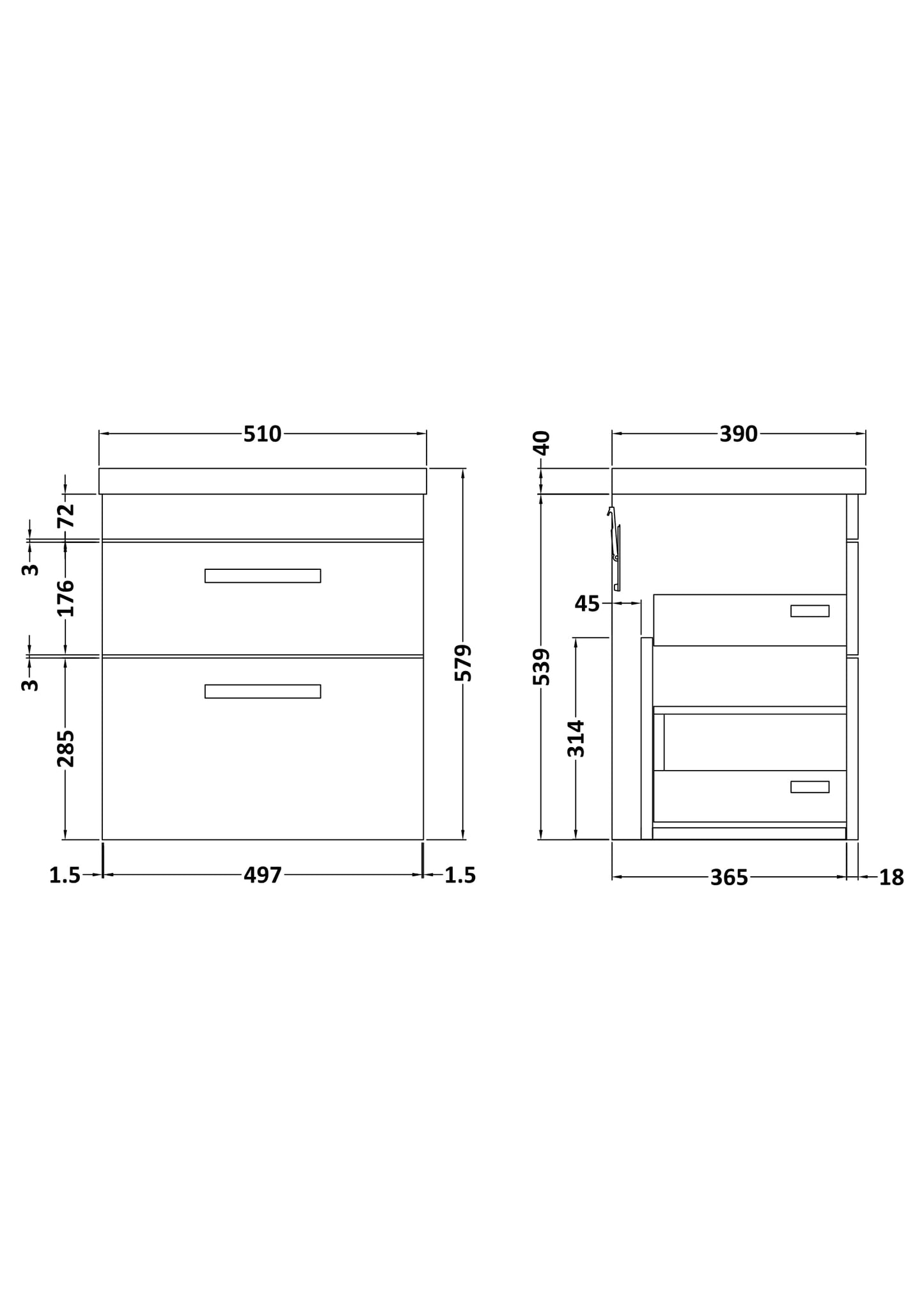 NUIE 500mm Wall Hung Vanity With Basin 1