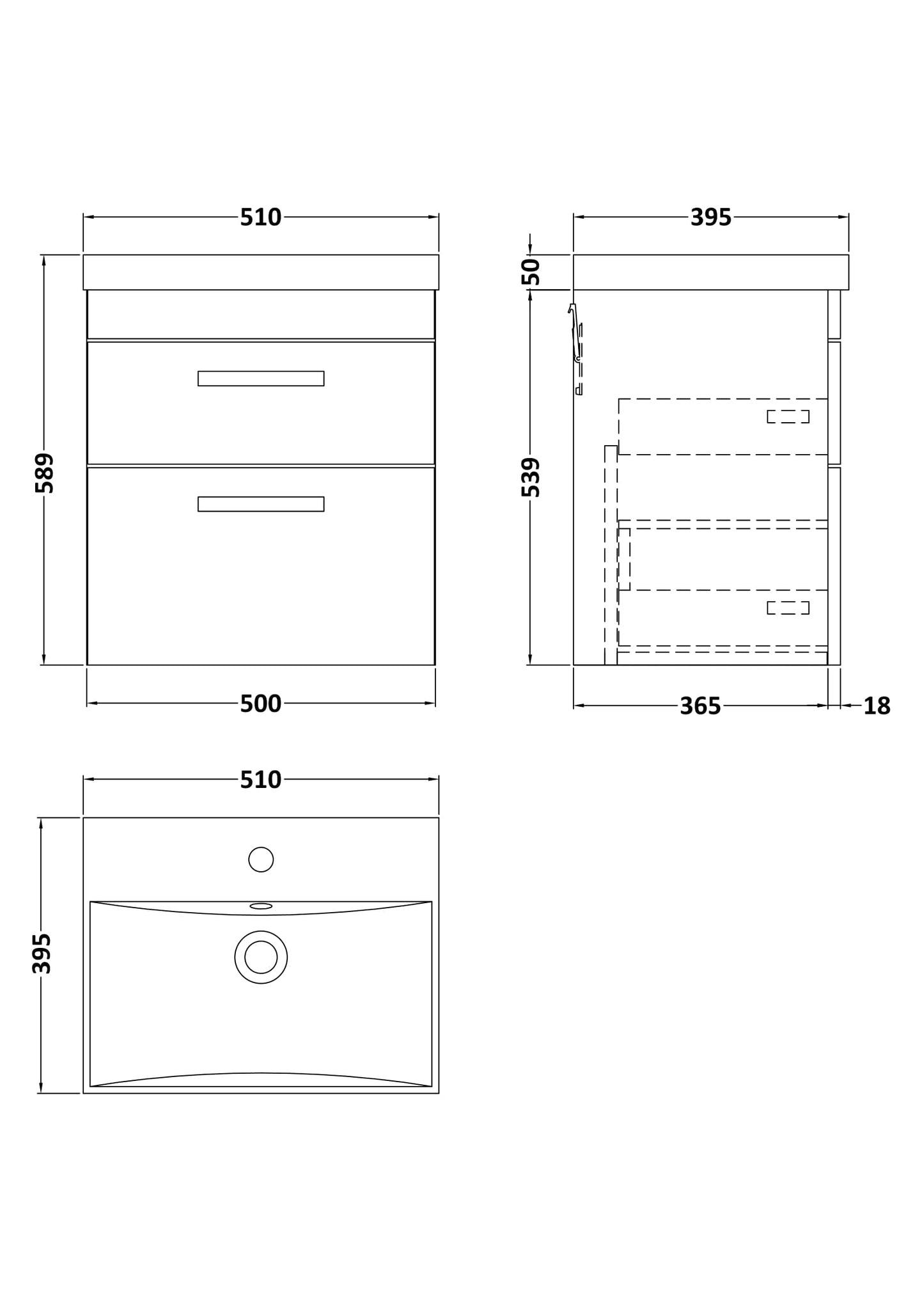 NUIE 500mm Wall Hung Vanity With Basin 3