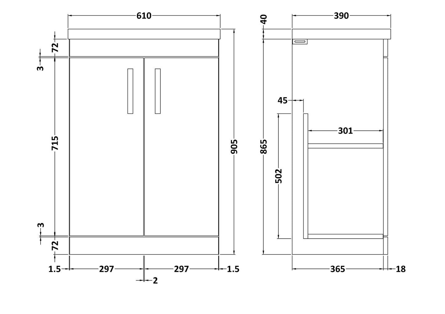NUIE 600mm Floor Standing Vanity With Basin 1