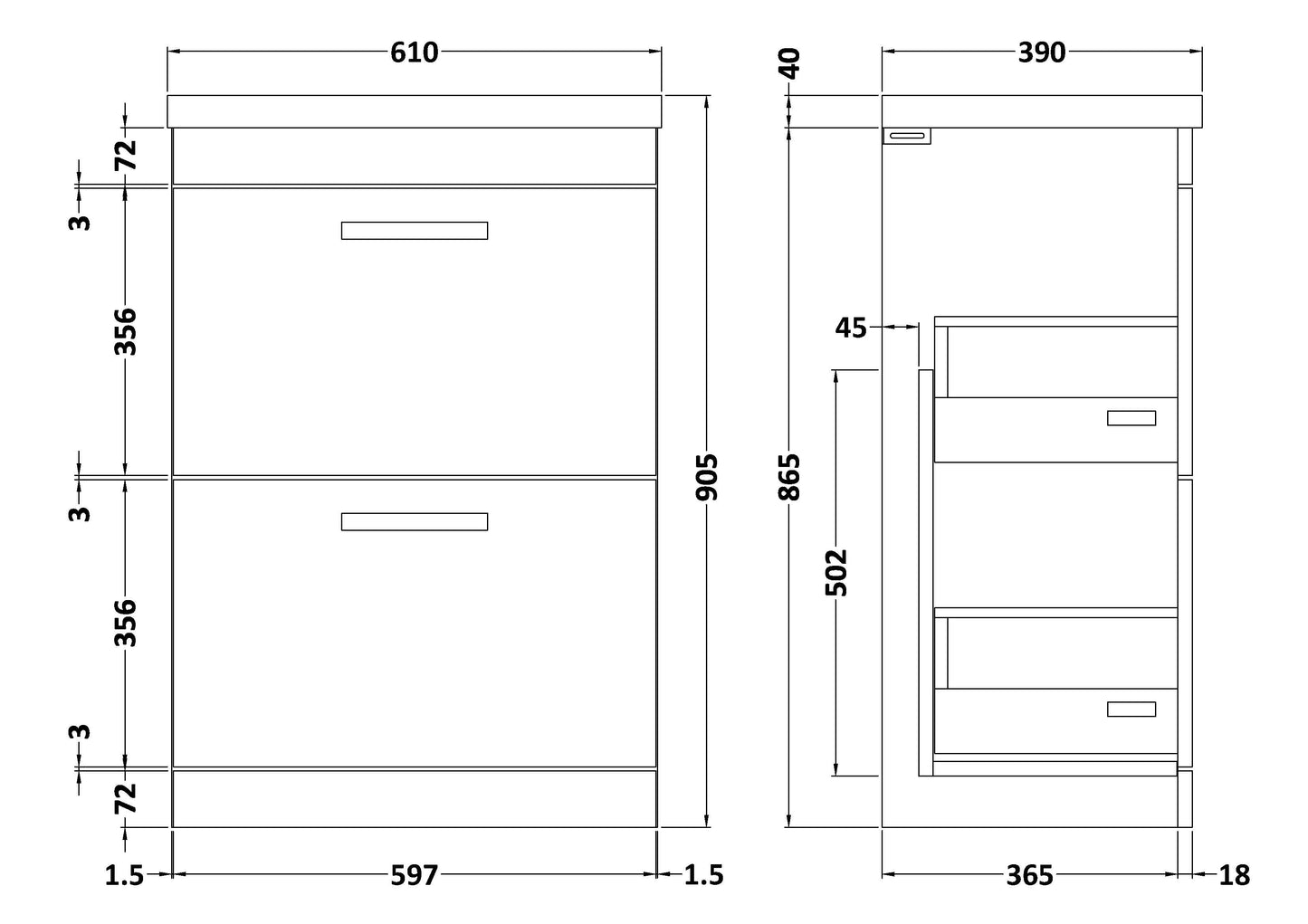 NUIE 600mm Floor Standing Vanity With Basin 1