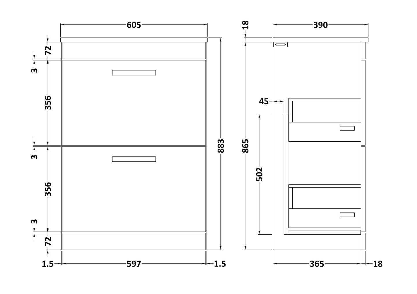 NUIE 600mm Floor Standing Vanity With Worktop