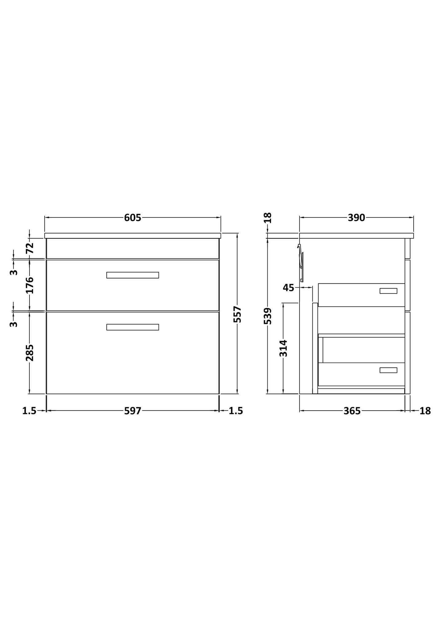 NUIE 600mm Wall Hung Vanity With Worktop