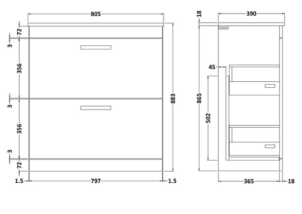 NUIE 800mm Floor Standing Vanity With Worktop