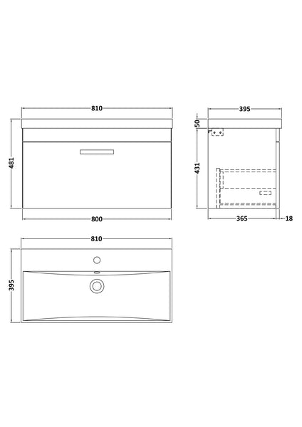 NUIE 800mm Wall Hung Vanity With Basin 3