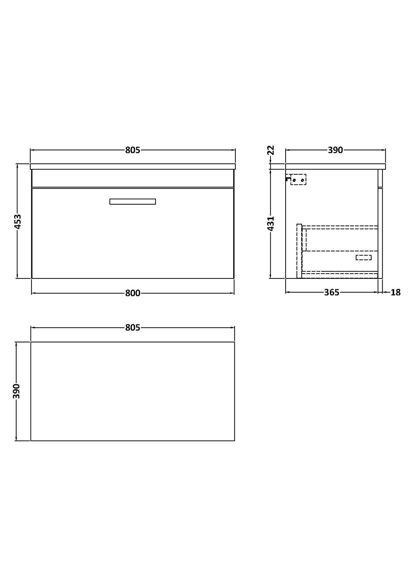 NUIE 800 Wall Hung Single Drawer Unit & Laminate Worktop
