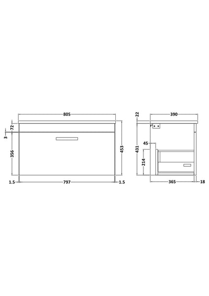 NUIE 800mm Wall Hung Vanity With Sparkling White Worktop