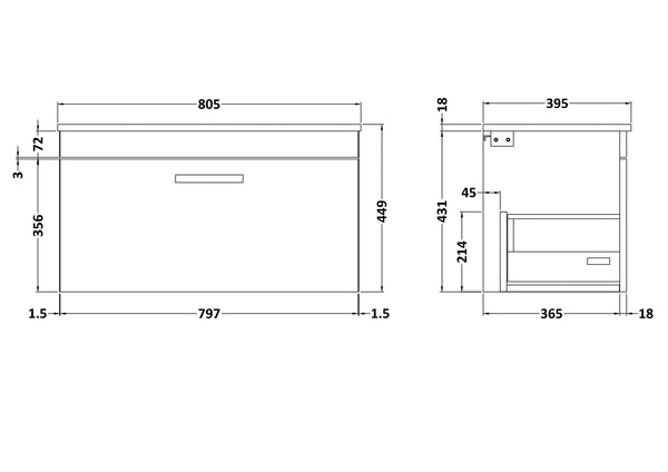 NUIE 800mm Wall Hung Vanity With Basin 2