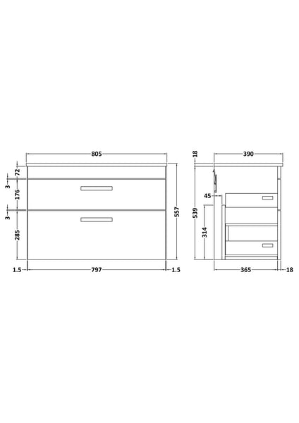 NUIE 800mm Wall Hung Vanity With Worktop