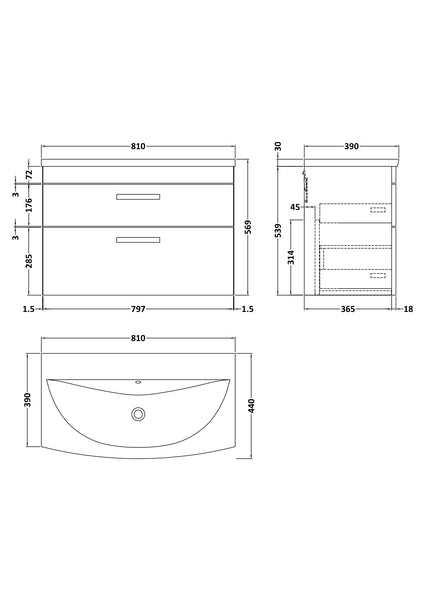 NUIE 800mm Wall Hung Vanity With Basin 4