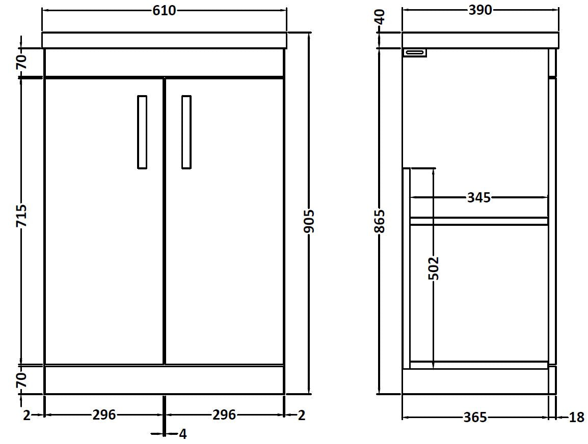 NUIE 600mm Floor Standing Cabinet With Basin 1