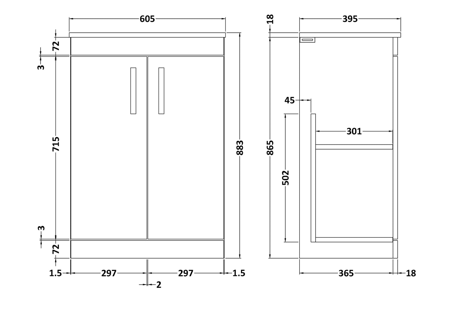 NUIE 600mm Floor Standing Cabinet With Basin 2