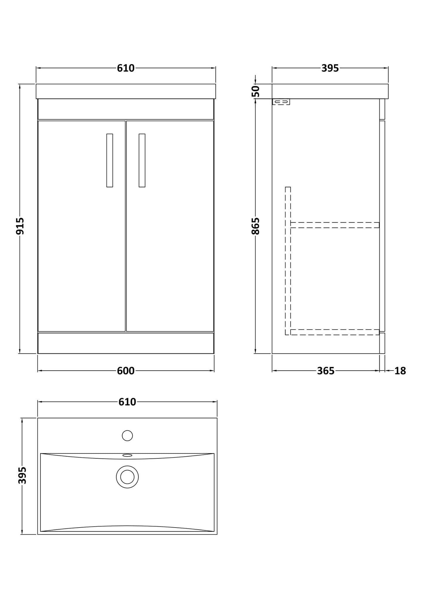 NUIE 600mm Floor Standing Cabinet With Basin 3