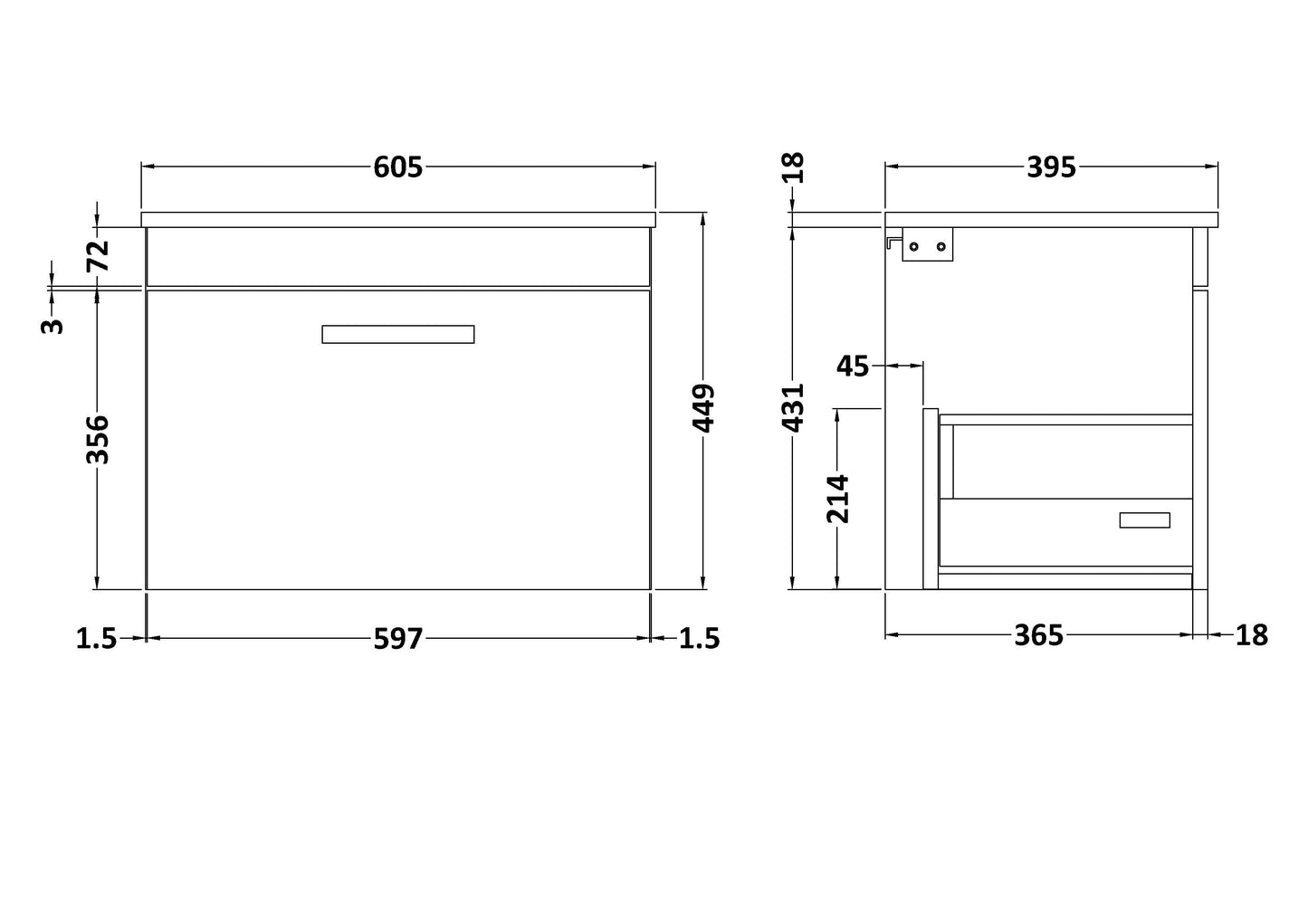 NUIE 600mm Wall Hung Cabinet With Basin 2
