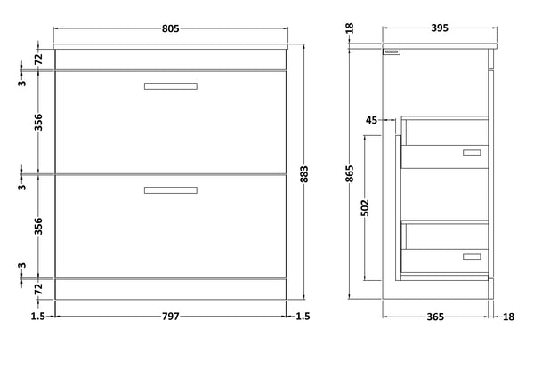 NUIE 800mm Floor Standing Cabinet With Basin 2