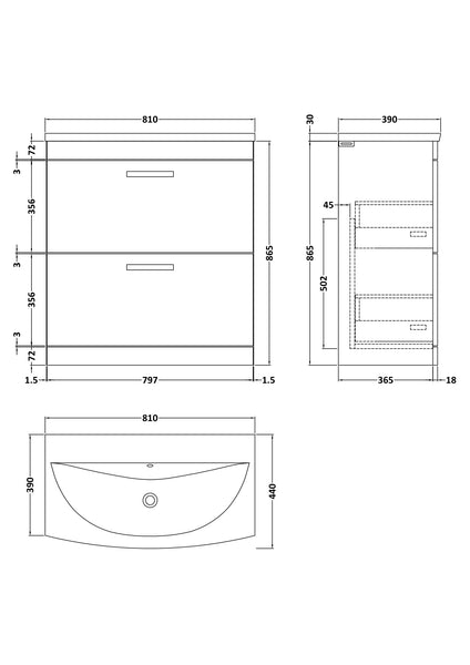 NUIE 800mm Floor Standing Cabinet With Basin 4