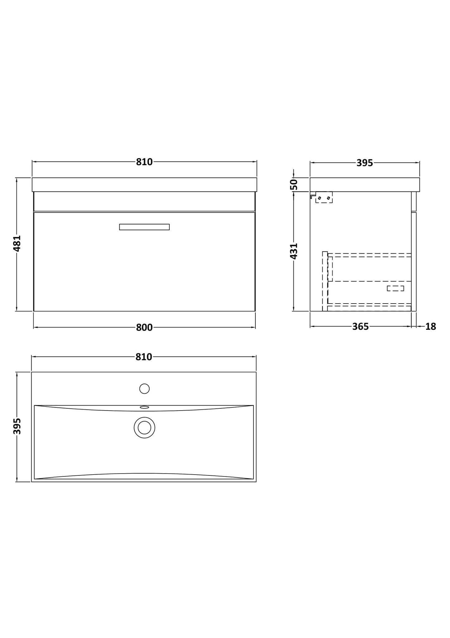 NUIE 800mm Wall Hung Cabinet With Basin 3