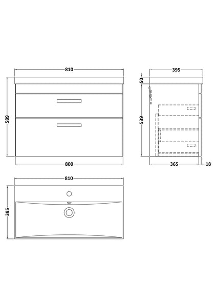 NUIE 800mm Wall Hung Cabinet With Basin 3