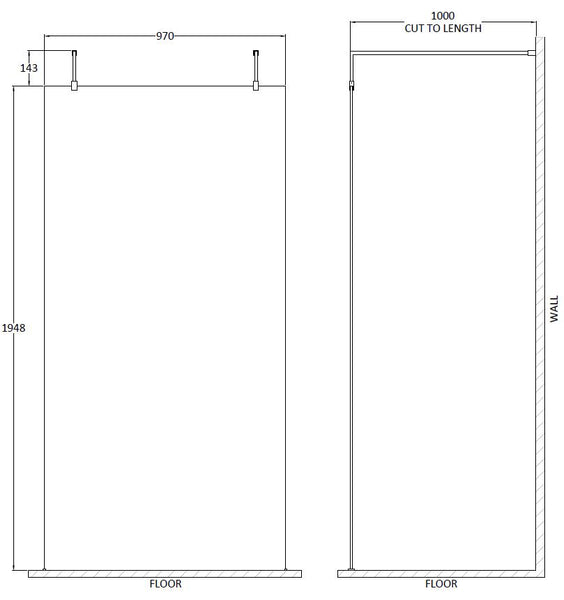 Hudson Reed 1000mm Wetroom Screen With Arms and Feet