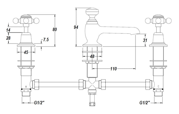 Hudson Reed 3 Tap Hole Basin Mixer
