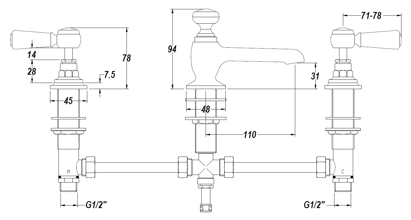 Hudson Reed 3 Tap Hole Basin Mixer